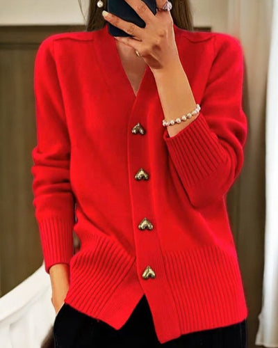 Adèle | Elegancki Sweter z Guzikami w Kształcie Serca